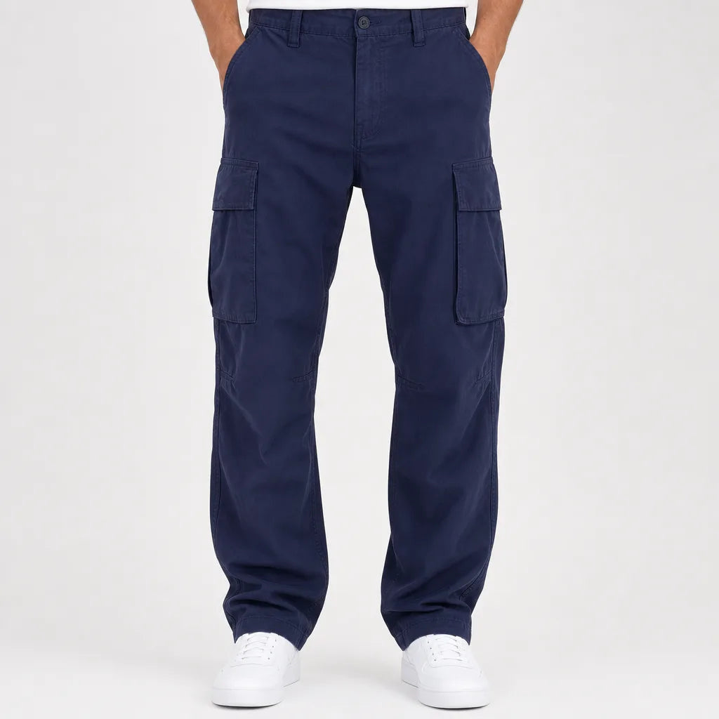 Men's Straight Leg Cargo Pants with Belt Loop Waist - Blue