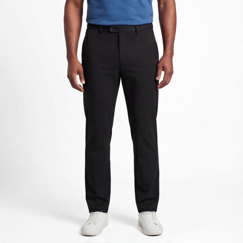 Men's Straight Leg Pants with Plain Front and Belt Loops - Black