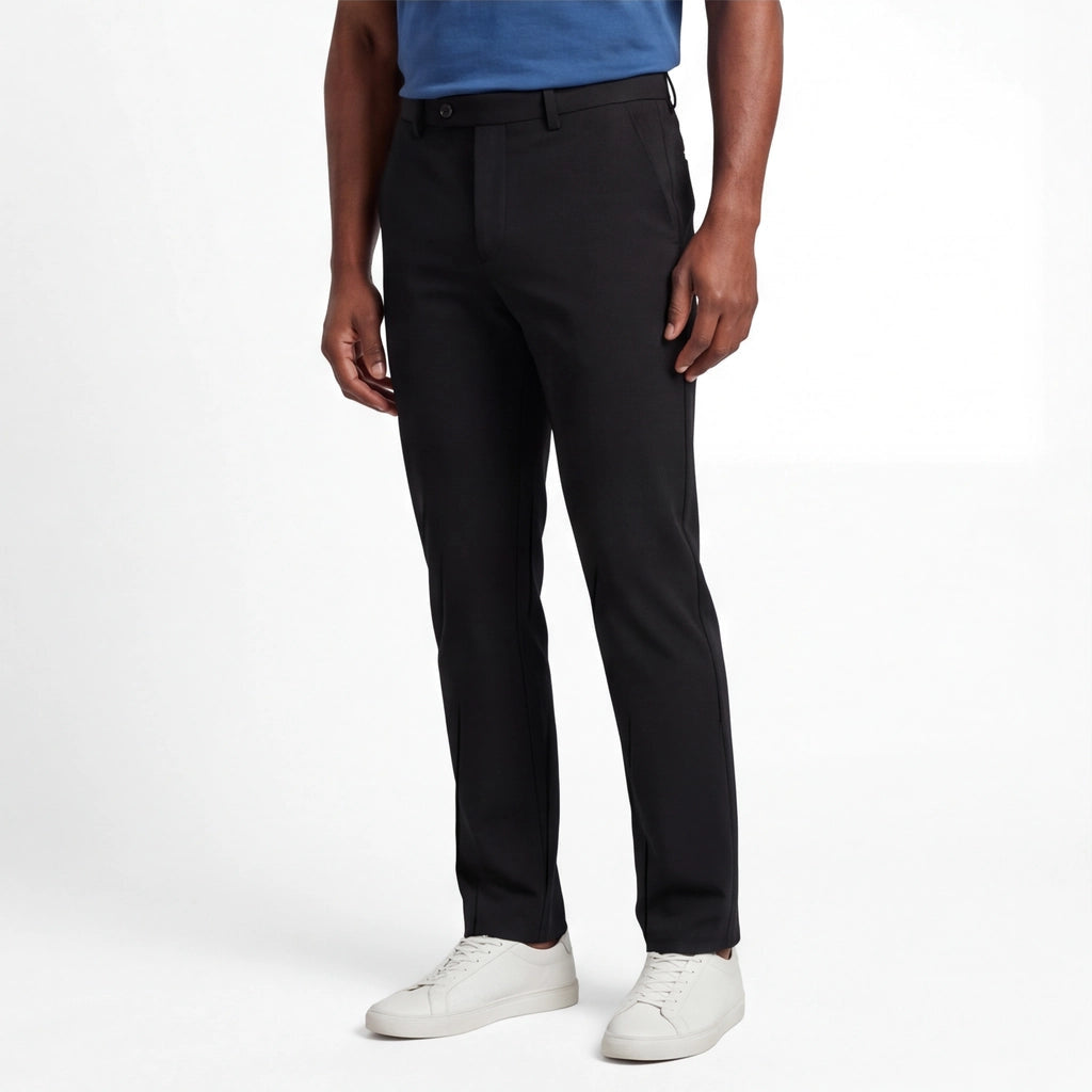 Men's Straight Leg Pants with Plain Front and Belt Loops - Black