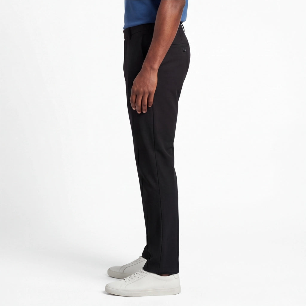 Men's Straight Leg Pants with Plain Front and Belt Loops - Black