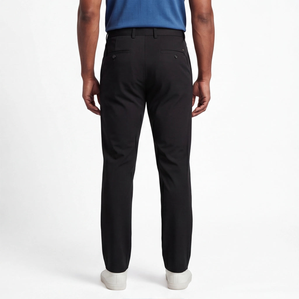 Men's Straight Leg Pants with Plain Front and Belt Loops - Black