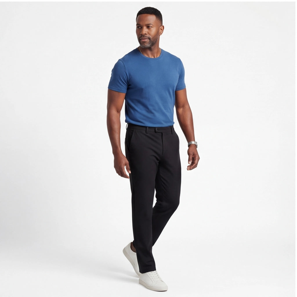 Men's Straight Leg Pants with Plain Front and Belt Loops - Black