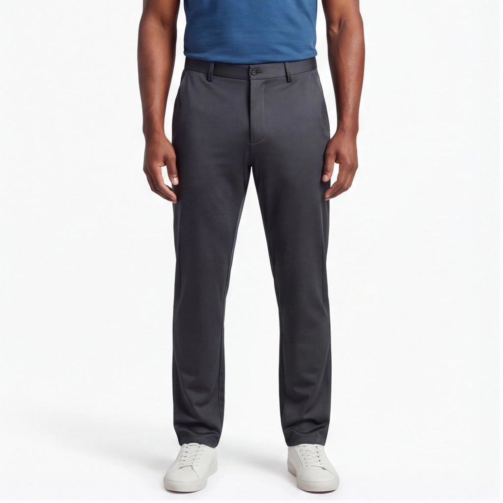 Men's Straight Leg Pants with Plain Front and Belt Loops - Black