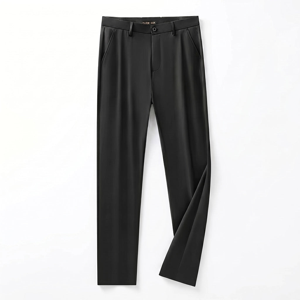 Men's Straight Leg Pants with Plain Front and Belt Loops - Black