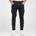 Men's Tapered Cargo Jeans with Flap Thigh Pockets - Black