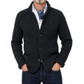 Men's Textured Button Cardigan with Raised Collar - Black