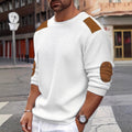 Men's Textured Crewneck Sweater with Contrast Patches - White