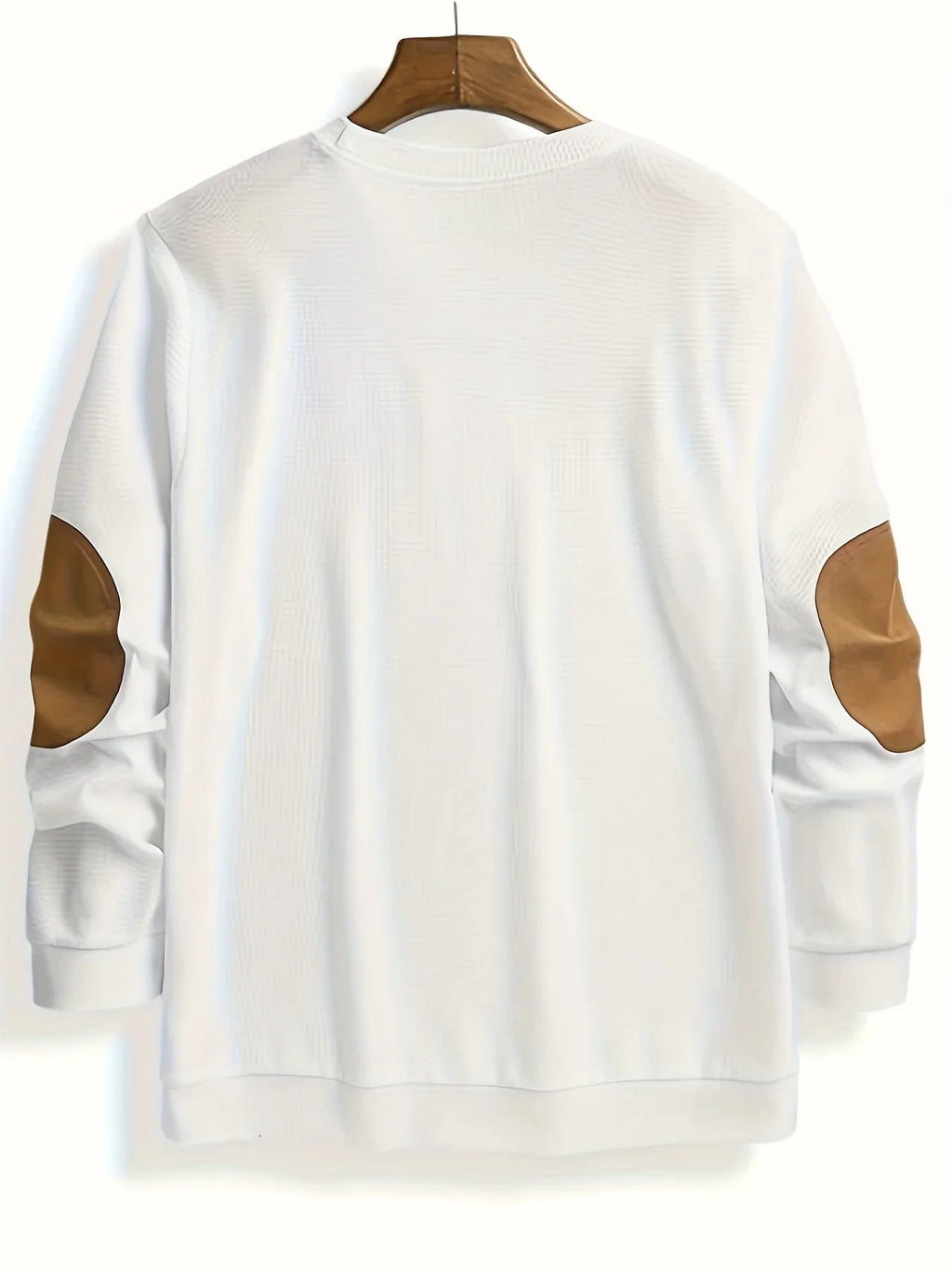 Men's Textured Crewneck Sweater with Contrast Patches - White