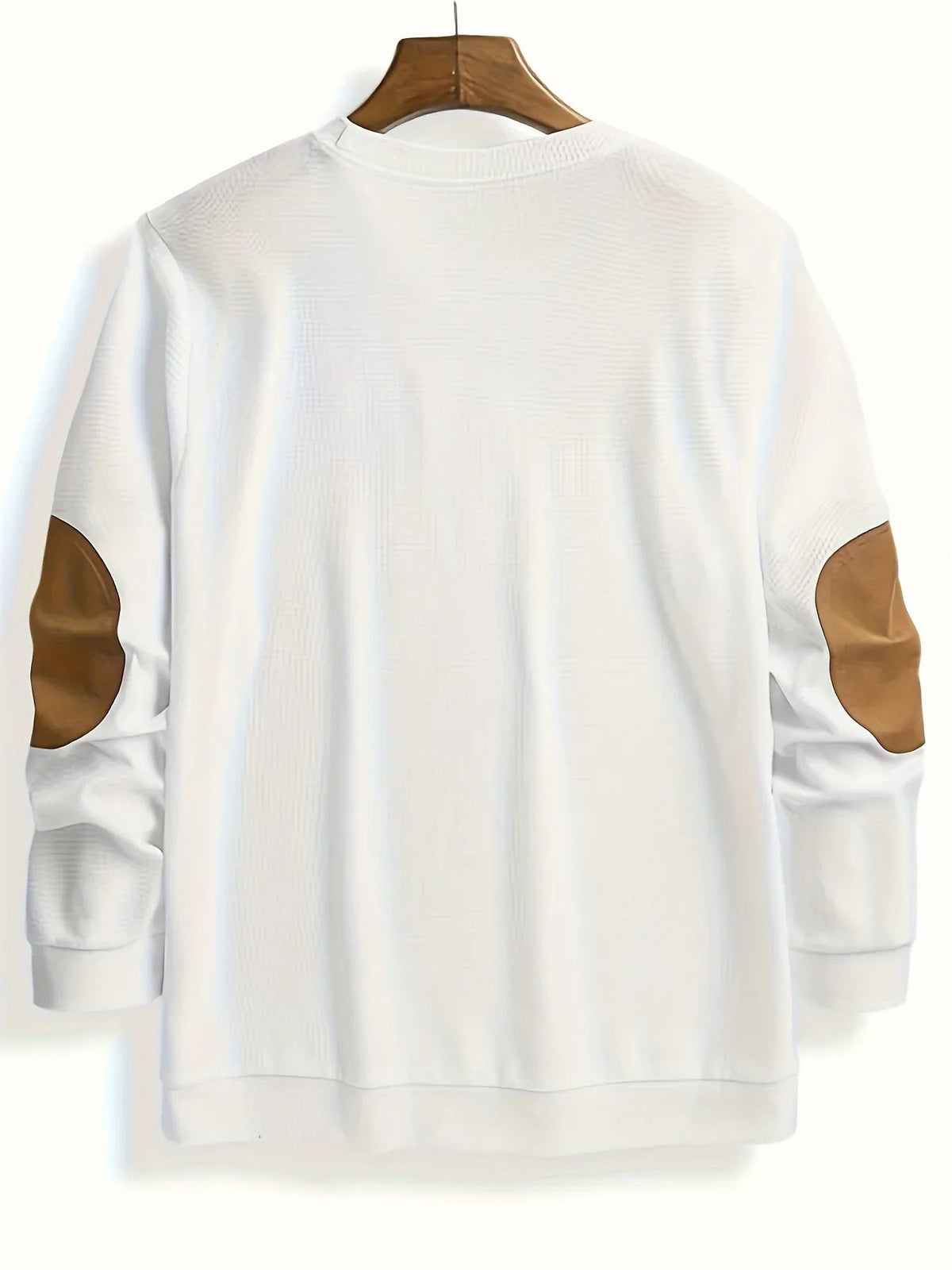 Men's Textured Crewneck Sweater with Contrast Patches - White