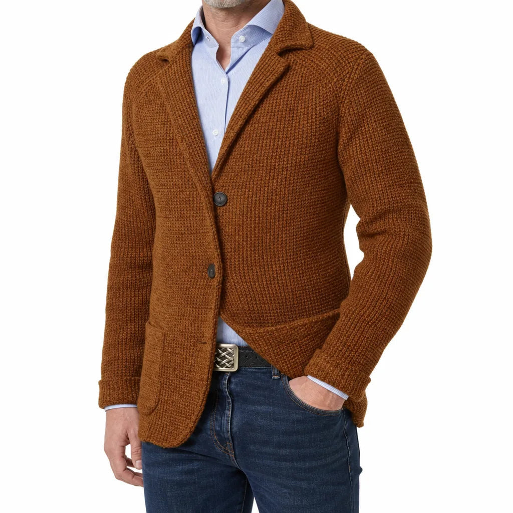 Men's Textured Single Button Blazer with Patch Pockets - Brown
