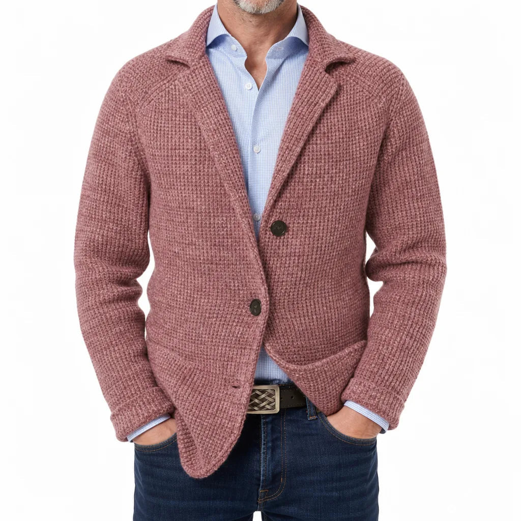 Men's Textured Single Button Blazer with Patch Pockets - Pink