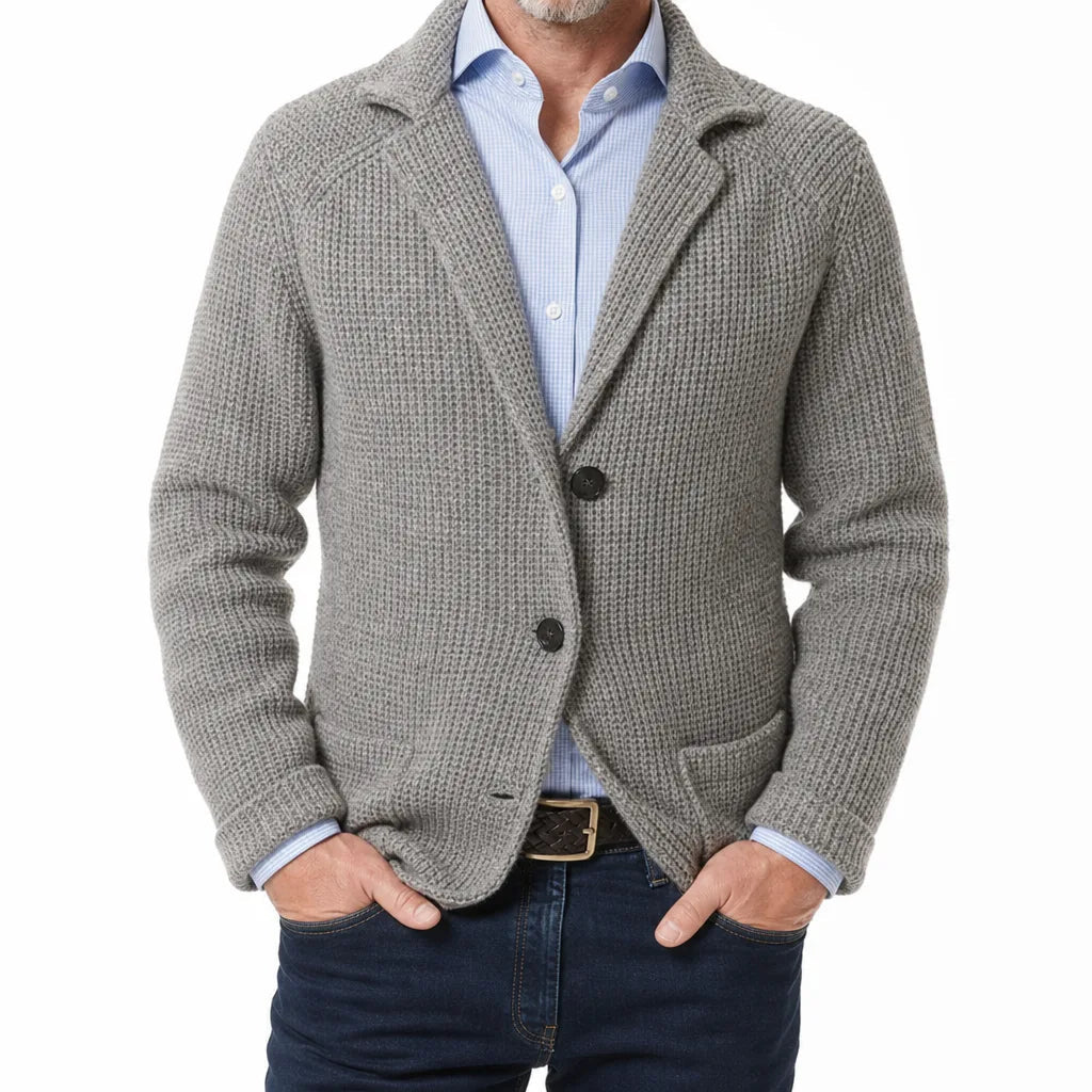 Men's Textured Single Button Blazer with Patch Pockets - Gray