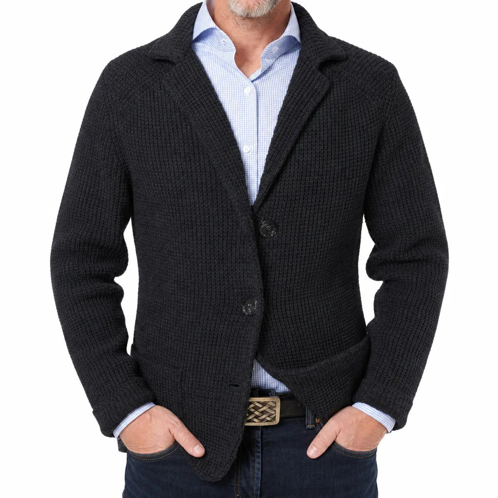 Men's Textured Single Button Blazer with Patch Pockets - Black