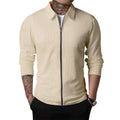Men's Zip Front Collared Jacket with Plain Panels - Khaki