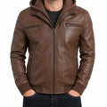 Men's Zip Front Jacket with Twin Horizontal Chest Zips - Brown