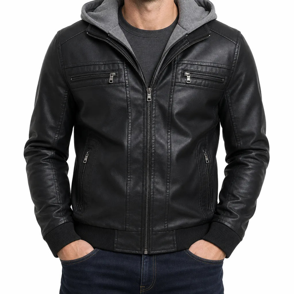 Men's Zip Front Jacket with Twin Horizontal Chest Zips - Black