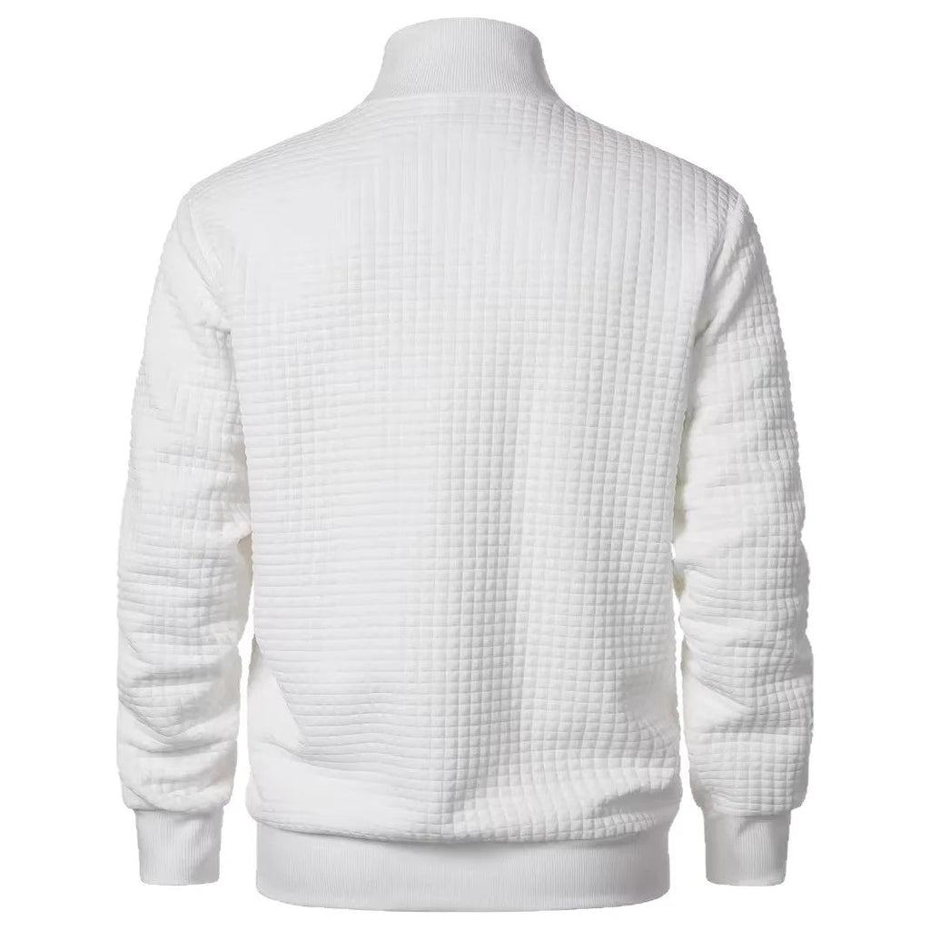 Men's Zip Front Stand Collar Jacket with Grid Detail - White