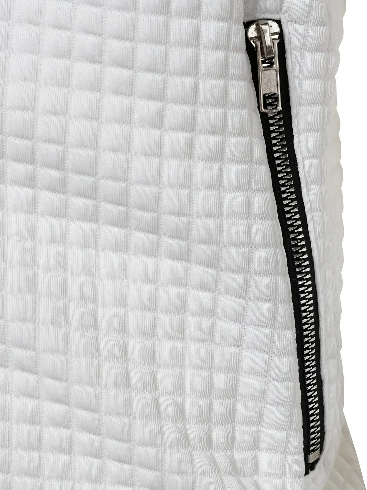 Men's Zip Front Stand Collar Jacket with Grid Detail - White