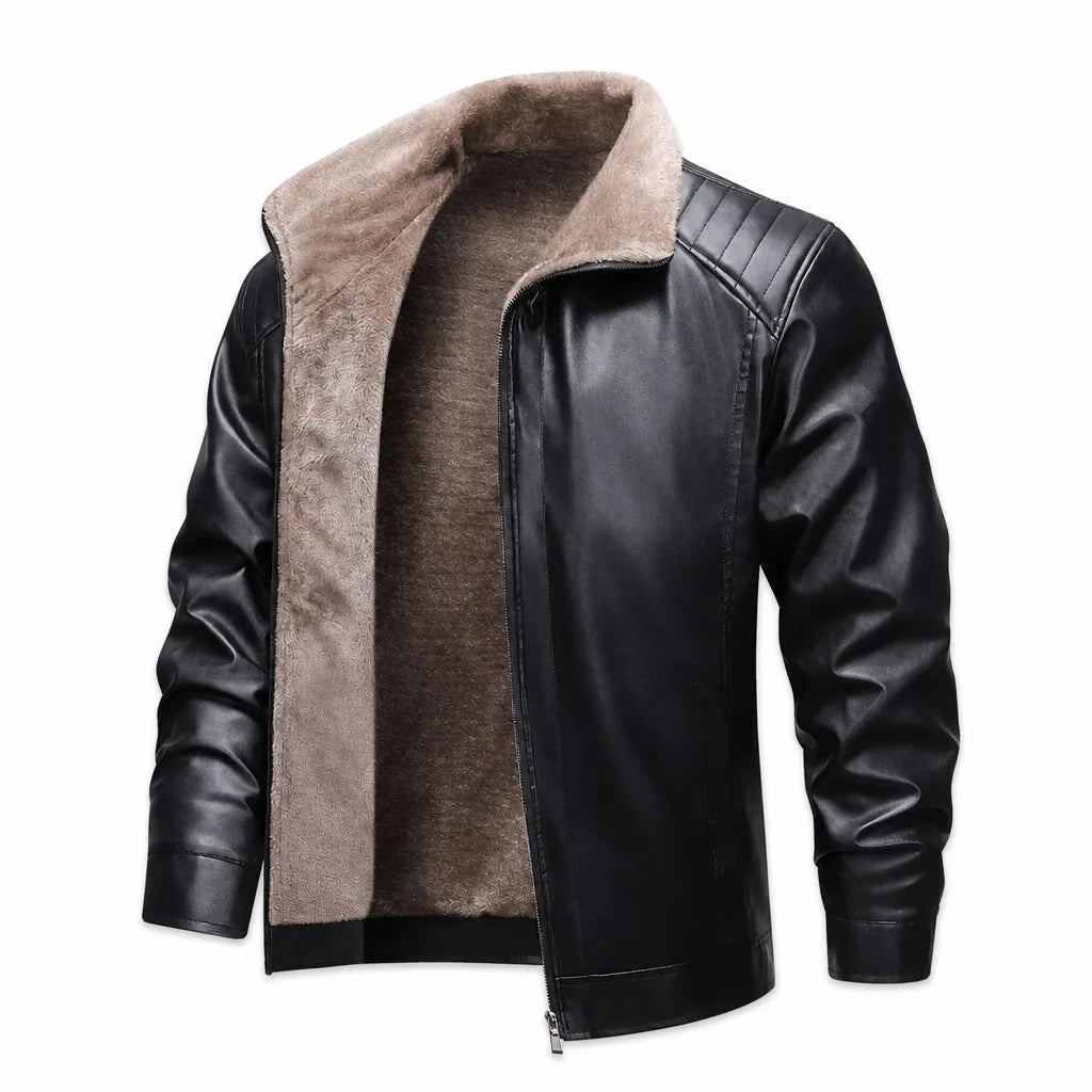 Men's Zip Jacket with Broad Contrast Foldover Collar - Black