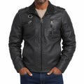 Men's Zip Jacket with Buckled Collar and Chest Zips - Black