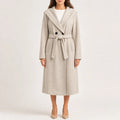 Women's Belted Wrap Coat with Wide Shawl Collar - Beige