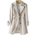 Women's Button Front Coat with Notched Collar and Cuff Tabs - Beige