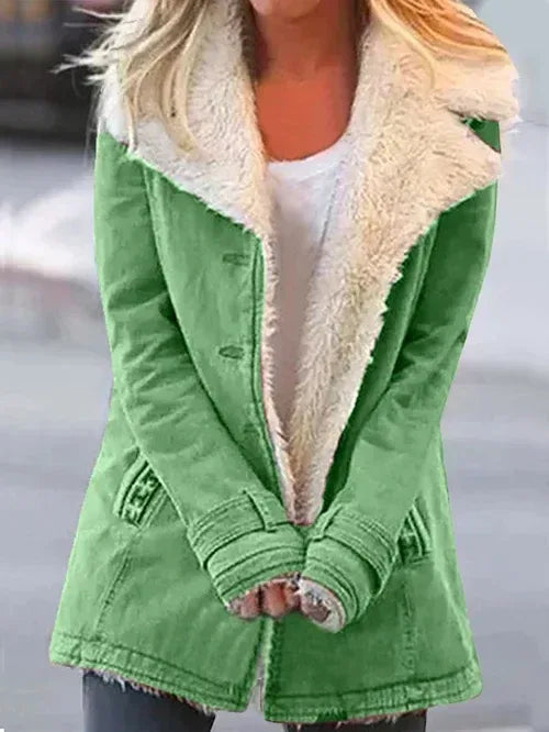 Women's Collared Zip Jacket with Contrast Inner Edge - Green