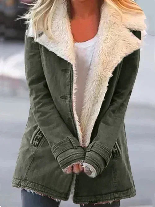 Women's Collared Zip Jacket with Contrast Inner Edge - Dark Green