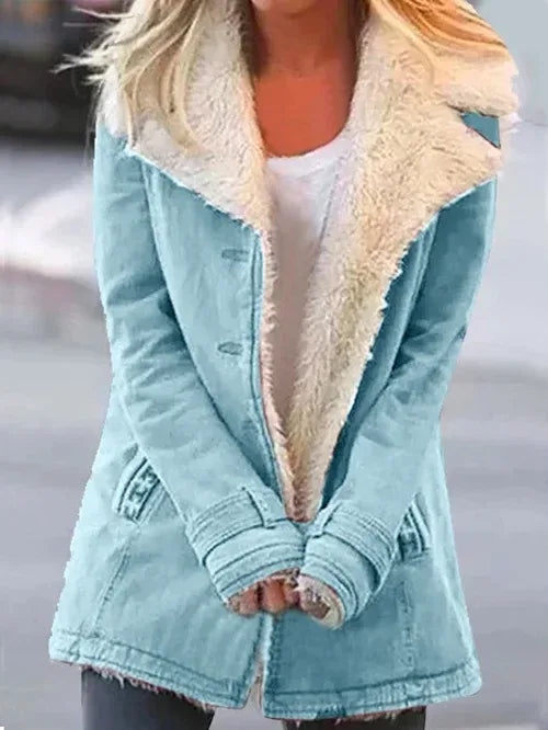 Women's Collared Zip Jacket with Contrast Inner Edge - Blue