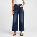 Women's Cropped Wide Leg Jeans with Large Front Pockets - Blue