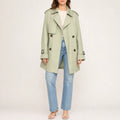 Women's Double Breasted Coat with Sleeve Buckle Tabs - Green