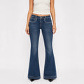 Women's Flared Jeans with Faded Front Leg Panels - Blue