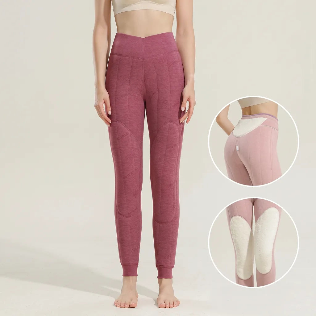 Women's High Waist Leggings with Shaped Waistband - Rose Red