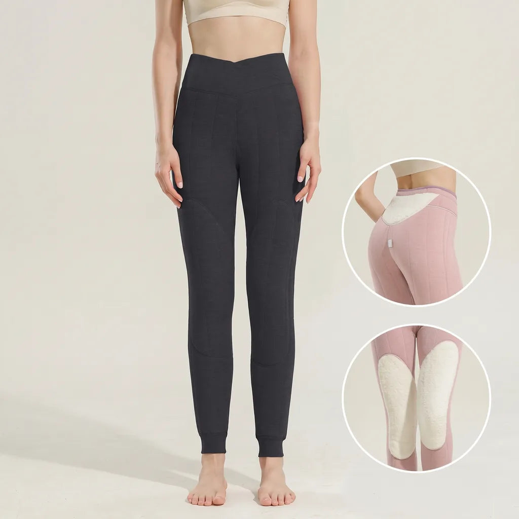 Women's High Waist Leggings with Shaped Waistband - Black