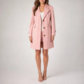 Women's Knee Length Button Coat with Wide Lapels - Pink
