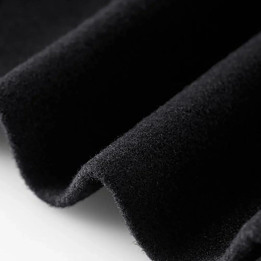Women's Long Button Coat with Wide Notched Lapels - Black