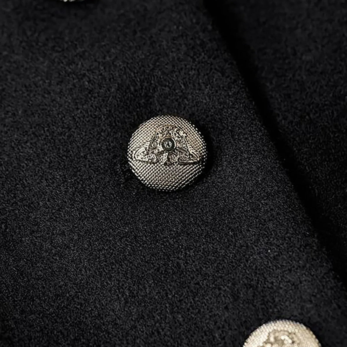 Women's Long Button Coat with Wide Notched Lapels - Black