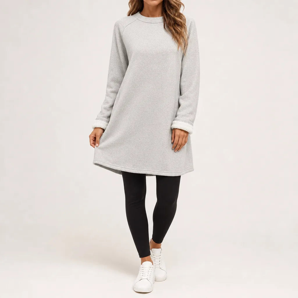 Women's Long Crewneck Tunic with Straight Hem - Gray