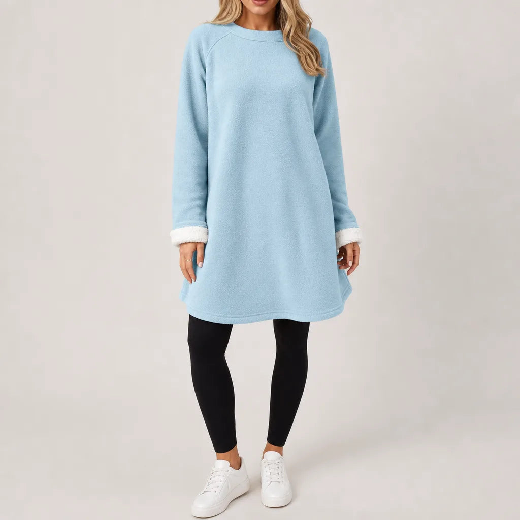 Women's Long Crewneck Tunic with Straight Hem - Blue