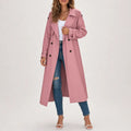 Women's Long Double Breasted Coat with Shoulder Tabs - Pink