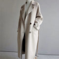 Women's Long Single Breasted Coat with Wide Lapels - Beige