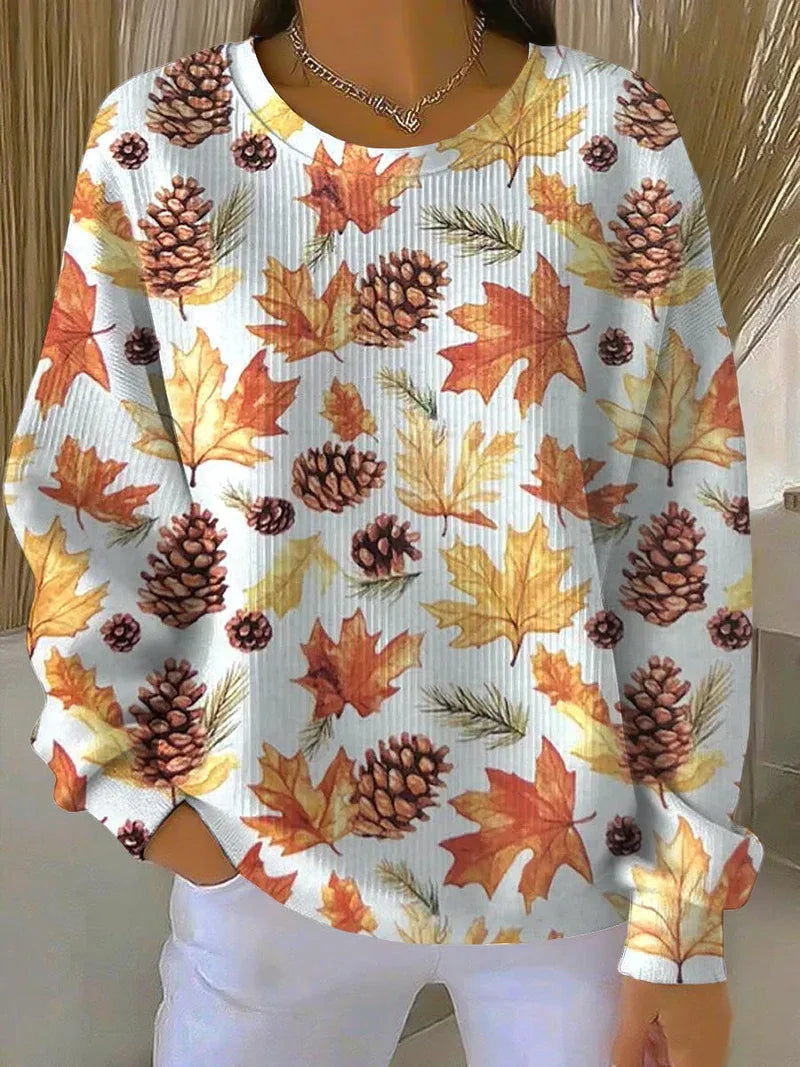 Women's Long Sleeve Pullover with Ribbed Cuffs - Maple