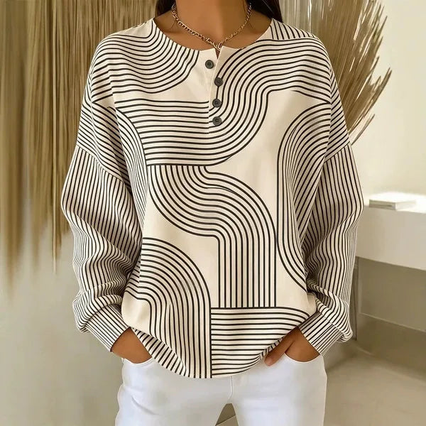 Women's Long Sleeve Pullover with Ribbed Cuffs - Artistic