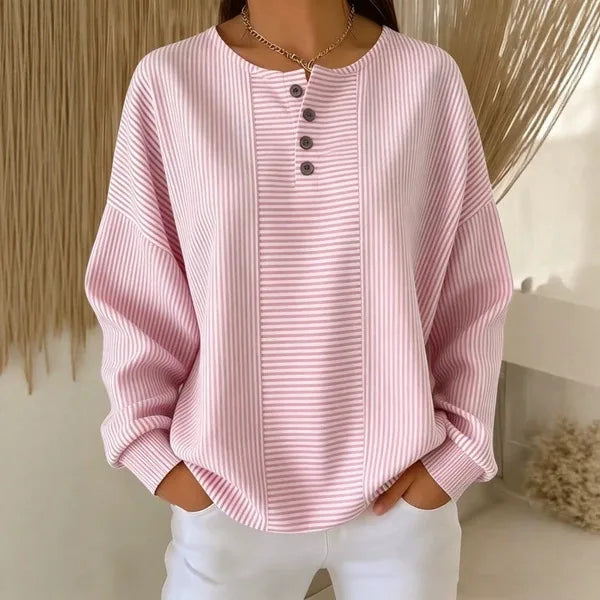 Women's Long Sleeve Pullover with Ribbed Cuffs - Pink