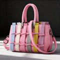 Women's Multicolor Panel Handbag with Twin Top Handles - Pink
