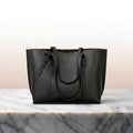 Women's Open Top Tote Bag with Knotted Handle Detail - Black