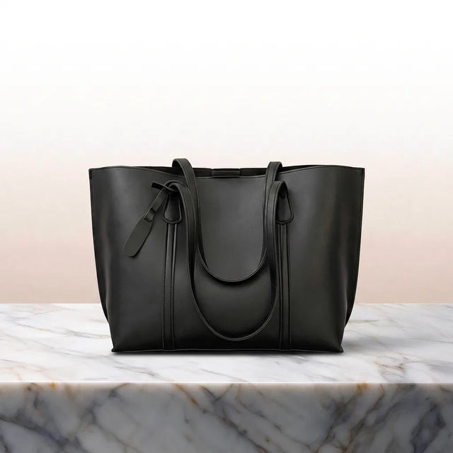 Women's Open Top Tote Bag with Knotted Handle Detail - Black