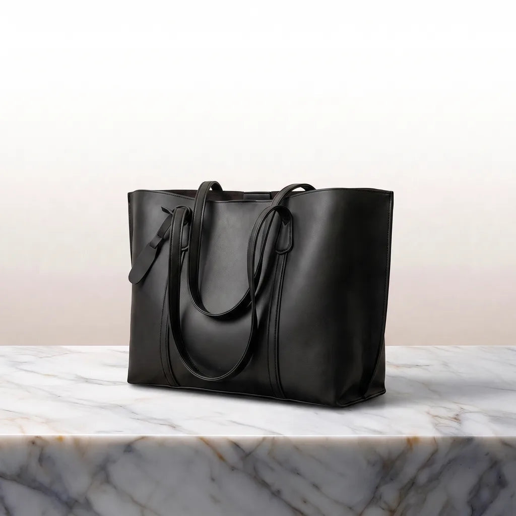 Women's Open Top Tote Bag with Knotted Handle Detail - Black