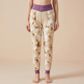 Women's Patterned Cuffed Pants with Contrast Waistband - Purple