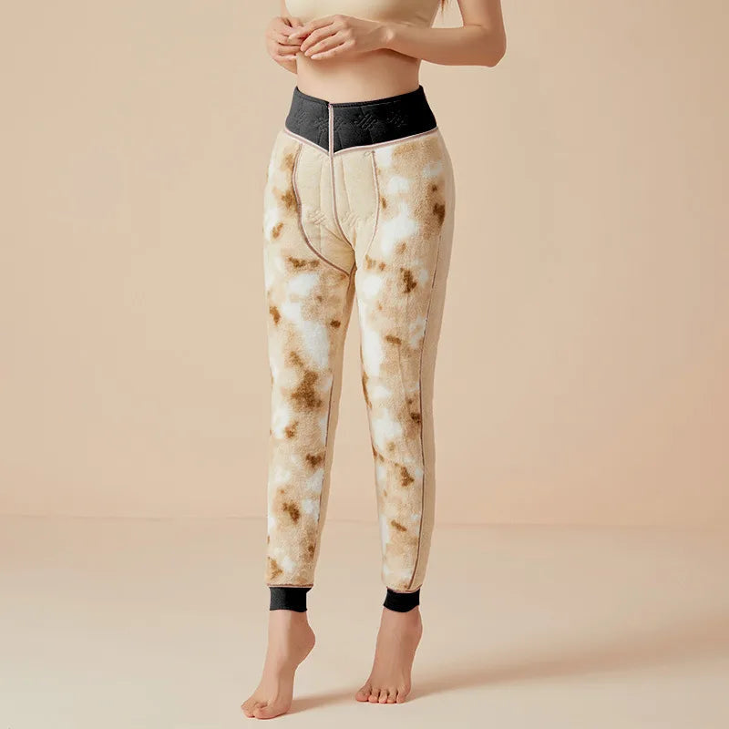 Women's Patterned Cuffed Pants with Contrast Waistband - Black